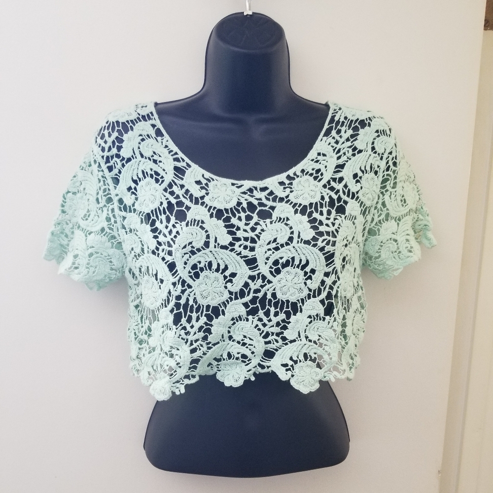 Streetwear Society Mint Green 3D Textured Crochet Crop Top M